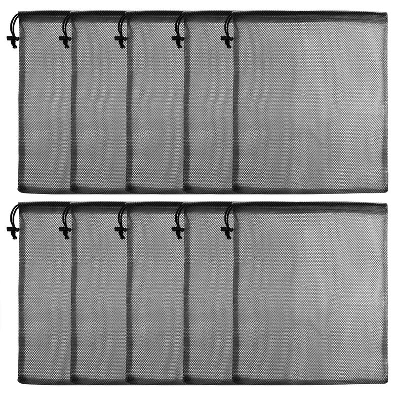 KUUQA 10 Pcs Drawstring Bag, Laundry and Golf Ball Bag, Nylon Mesh for Storage, Travel and Sports (Black, 13"x15.5") - Image 1